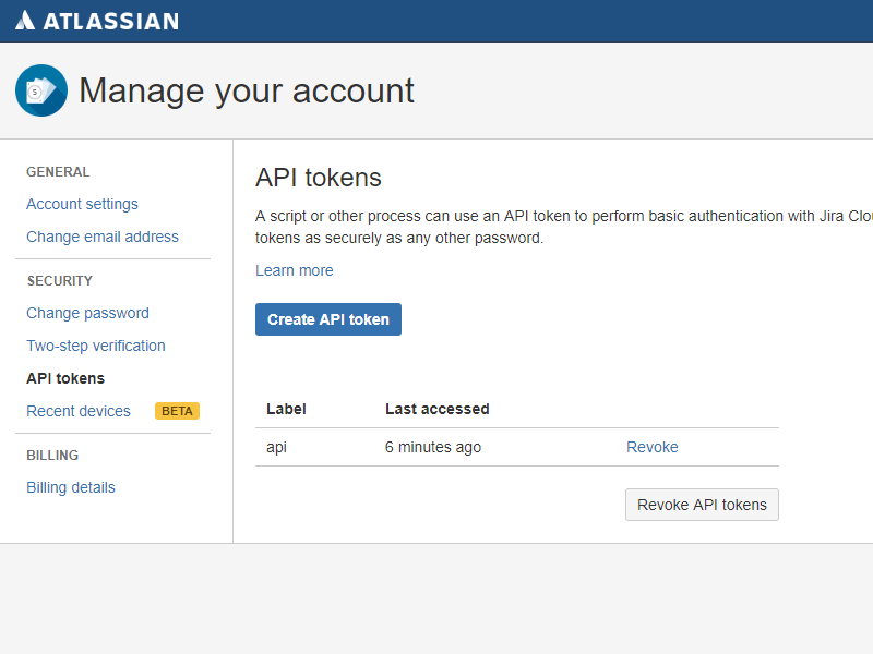 Atlassian API token