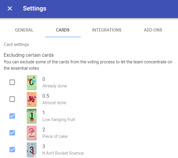 Exclude cards