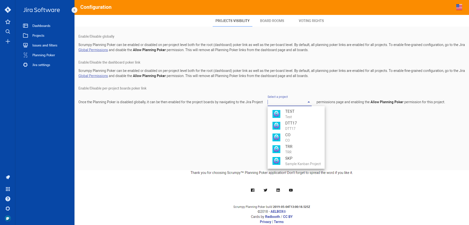 Jira Cloud addon configuration in release May 04 2019 Scrumpy